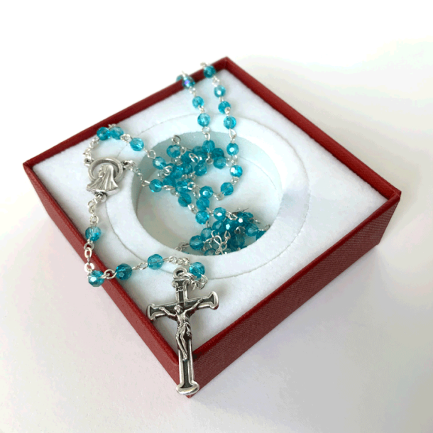 Italiensk Rosenkrans med sm perler af krystal