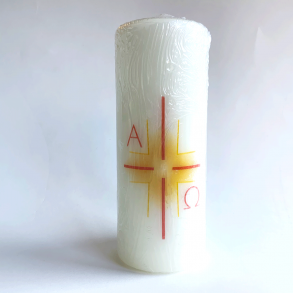 Lys med pskemotiv (Kors, sol og Alpha Omega)