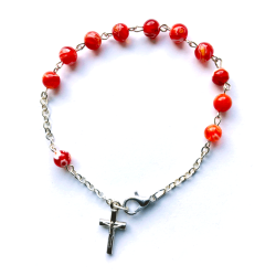 Rosenkransarmbnd med rde glasperler