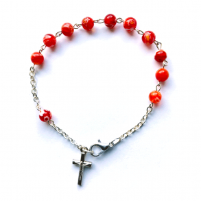 Rosenkransarmbnd med rde glasperler
