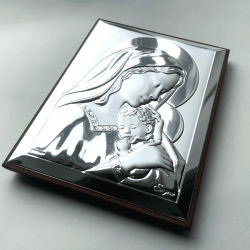 Ikon af metal - Jomfru Maria med Jesusbarnet 