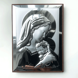 Ikon af metal - Jomfru Maria med Jesusbarnet 