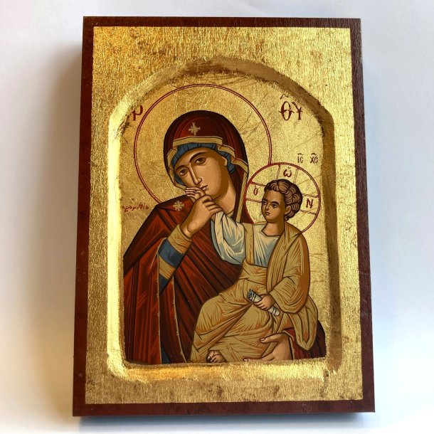 Ikon med Jomfru Maria som kysser Jesusbarnets hnd 