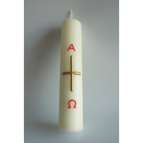 Dbslys med Alpha Omega tegn og guldkors