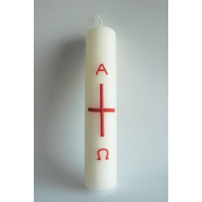 Lys med Alpha Omega tegn og rdt kors