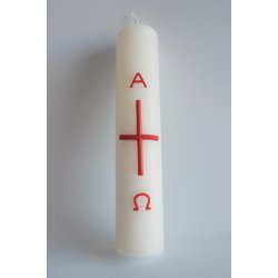 Lys med Alpha Omega tegn og rdt kors