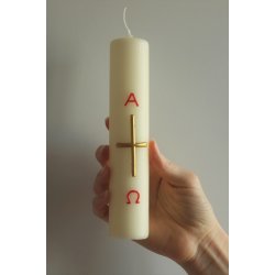 Dbslys med Alpha Omega tegn og guldkors